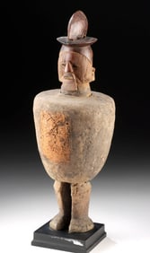 Early 20th C. Zaire Teke Wood & Pottery Fetish Figure
