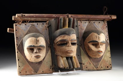 Rare Nigerian Ibibio Ekpo Ritual Three Face Mask