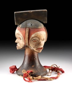 Nigerian Idoma Painted Wood Tri-Headed Dance Crest