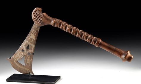 Early 20th C. Congolese Kuba Wood & Bronze Prestige Axe
