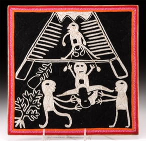 Huichol Yarn Painting of Mythological Birth Scene