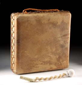 Yurok Tribe Hide Drum & Mallet by George Wilson