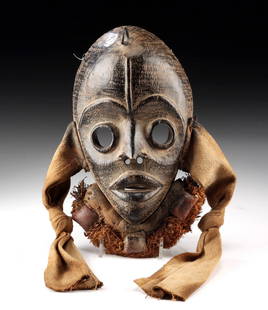 Liberian Dan Wood & Fiber Gunyeya "Runner" Mask: West Africa, Liberia, ca. first half 20th century CE. Carved wooden mask from the Dan people of northeastern Liberia or western C?te d'Ivoire, known as a ?runner?s mask? (also referred to as ?gunye ge