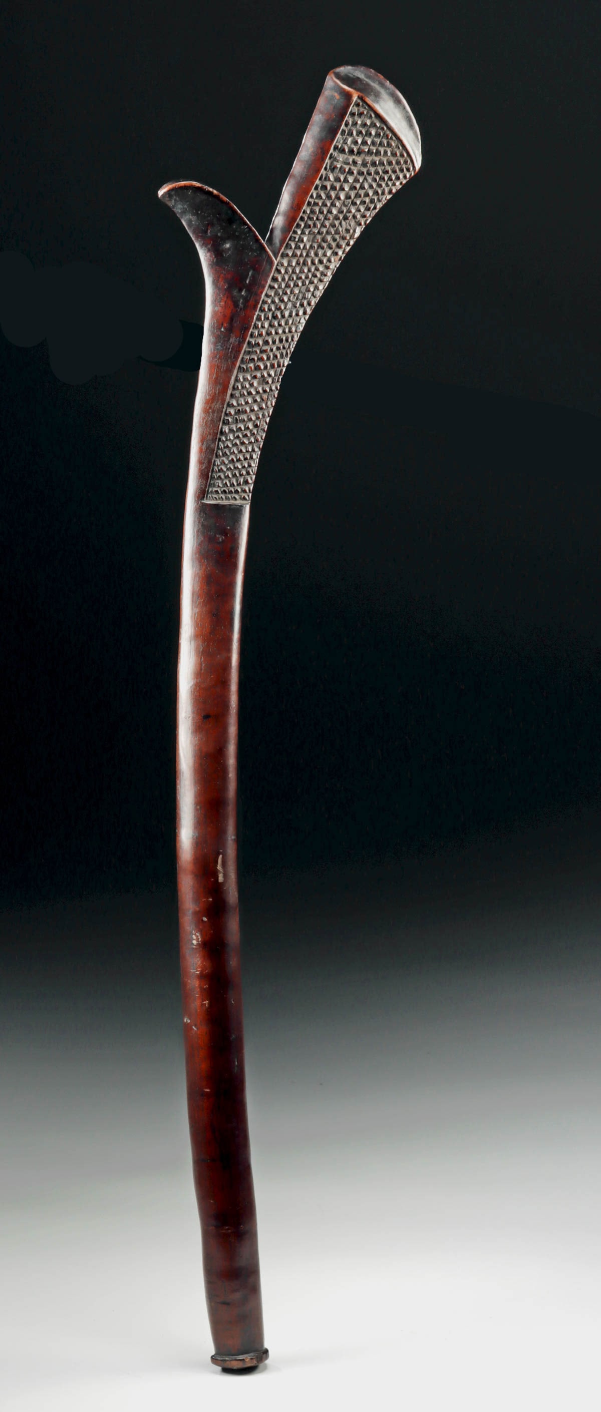 19th C. Fijian Tebetebe War Club, Cross-Hatched Head (1 of 3)