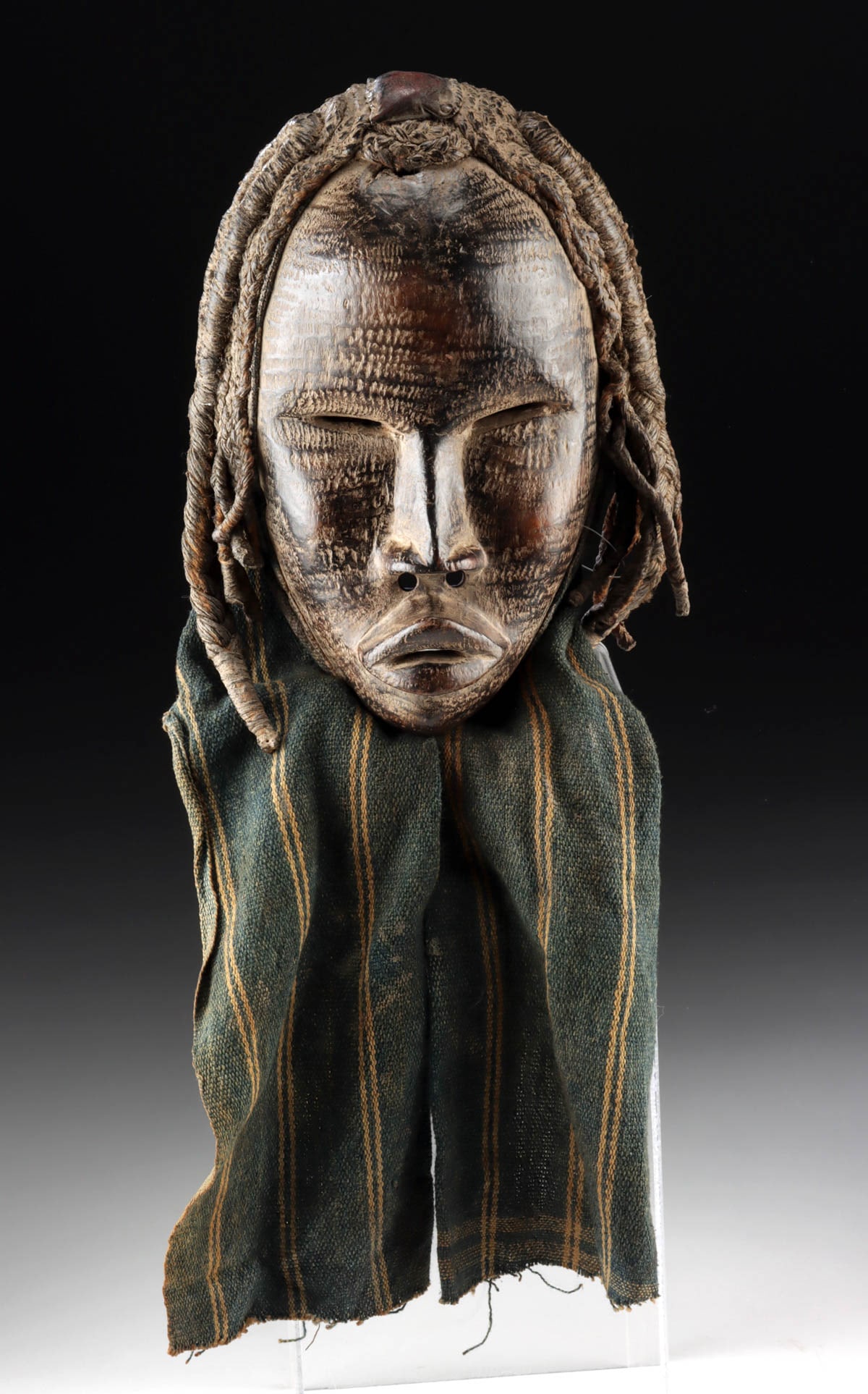 Early African Dan Peoples Wooden Deangle Mask, Textile Drape (1 of 3)