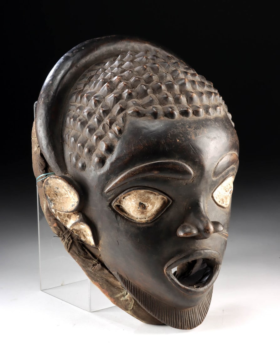 Nigerian Boki Wood Ritual Mask - White Pigment & Cloth (1 of 3)