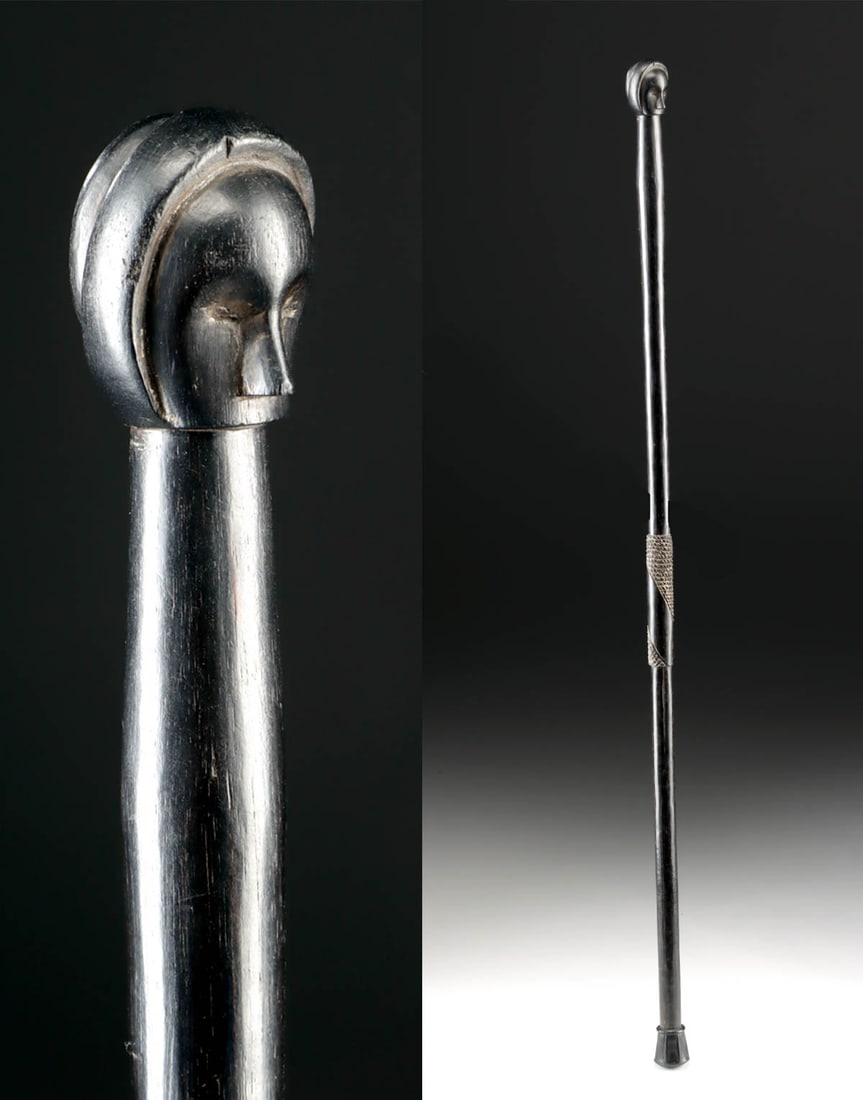 African Ovimbundu Carved Wood Staff with Head Finial (1 of 3)