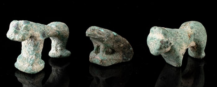 Ancient Near Eastern Bronze Animals: Bull, Lion & Frog