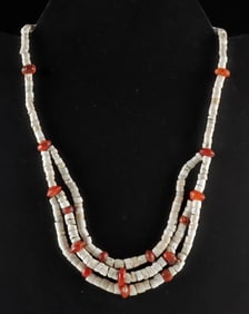 Near Eastern White Steatite & Carnelian Bead Necklace