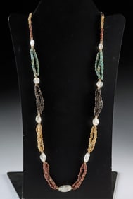 Ancient Egyptian Faience Bead Necklace + Rock Crystals