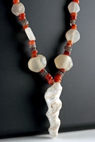 Ancient Agate & Quartz Bead Necklace + Nacre Shell