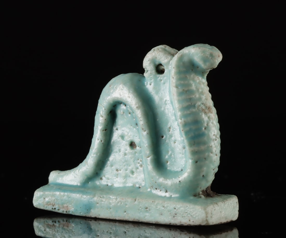 Egyptian Late Dynastic Faience Cobra Amulet Pendant (1 of 3)