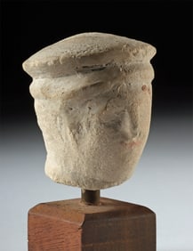 Cypriot Hellenistic Limestone Head of Man w/ Kausia Hat