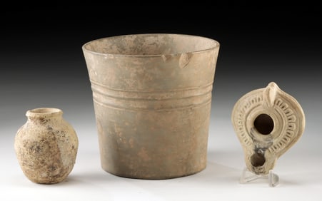 Maya and Roman Pottery - Cylinder, Juglet, and Lamp
