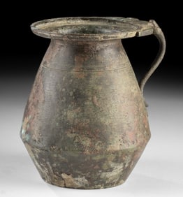 Ancient Roman Bronze Olpe Vessel with Volute Handle