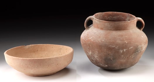 Ancient Roman Empire Holy Land Pottery Jar & Bowl