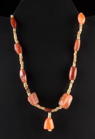 Central Asian Necklace of Pottery Beads & Carnelian