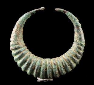 Large Ancient Bronze Ribbed Crescent Ring