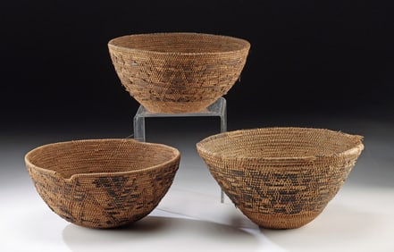 3 Omani Palm Frond & Goat Hide Milking Baskets