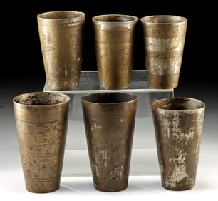 Six Traditional 19th C. Indian Brass Lassi Serving Cups