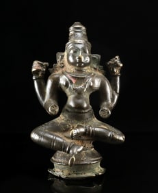 18th C. Indian Brass Seated Hindu Deity Murti Statue