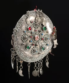 Afghan Kuchi Silver Disc Pendant w/ Glass Inlays