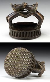 18th C. Indian Brass Vjri: Bell & Foot Scrubber Tool
