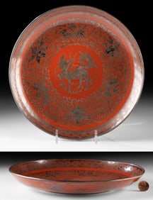 Japanese Meiji Silver Kutani Pottery Dish + Eiraku Mark