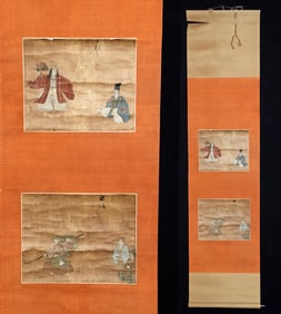 Japanese Meiji Scroll - Noh Plays Kureha and Kumasaka