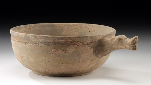 Chinese Han Dynasty Pottery Dragon Handled Bowl