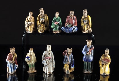 Tiny Chinese Ceramic Shiwan Mud-Men Figurines, 11 pcs