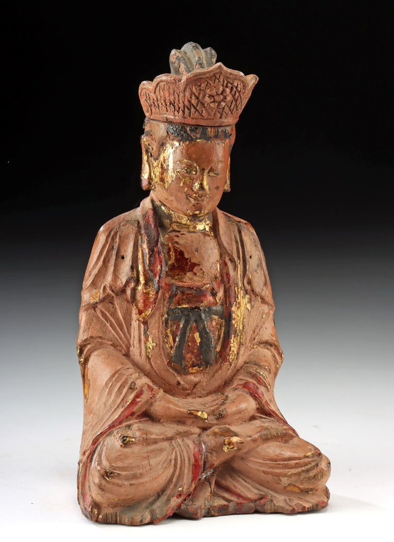 Chinese Ming Wood Guanyin Bodhisattva in Meditation (1 of 3)
