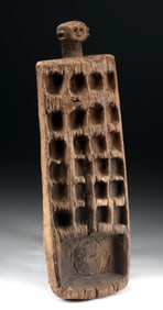 Large African Wood Mancala Game Board w/ Carved Head