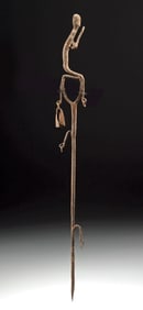 19th C. Mali Iron Ritual Staff w/ Bell & Figural Finial