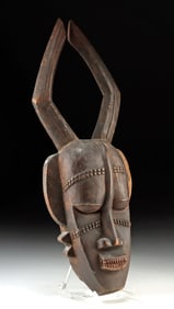 African Senufo Wood Bushcow Horn Society Mask
