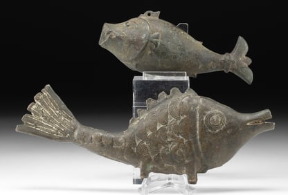 Two Vintage African Benin Brass & Indian Bronze Fish