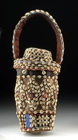 African Kuba Chief's Textile & Shell Wisdom Basket