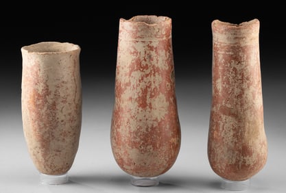Three African Djenne Redware Cylindrical Vessels