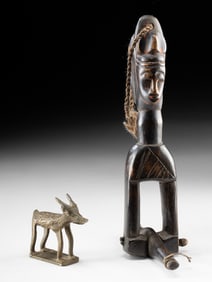 Baule Carved Wood Scale w/ Asante Brass Goat Weight