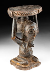 African Luba Lupona Stool w/ Nude Female