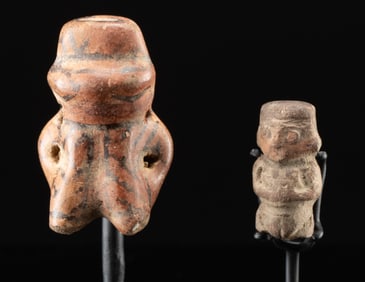 Pair of Moche & Nicoya Miniature Pottery Figurines