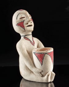 Tesuque Pueblo Pottery Seated Rain God w/ Pot