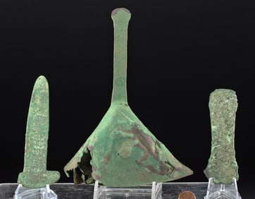 Moche Copper Tumi Rattle + 2 Tumi Knife Blades