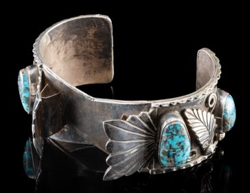 Vintage Navajo Silver & Turquoise Watch Band