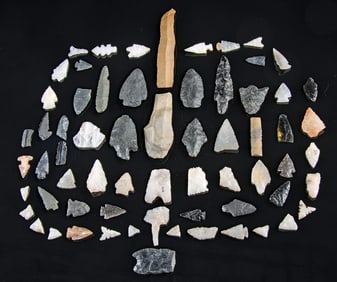 65 Archaic / Woodland Stone Arrowheads & Knives