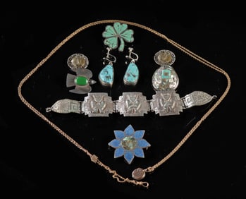 Mid-Century Turquoise, Nacre, & Silver Jewelry Group