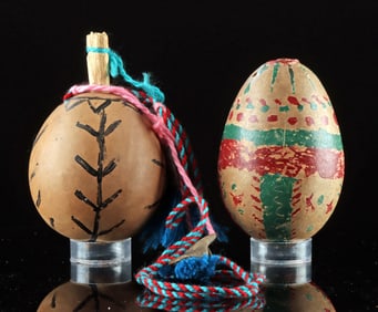 Pair of 1980s Huichol Painted Calabash Gourds