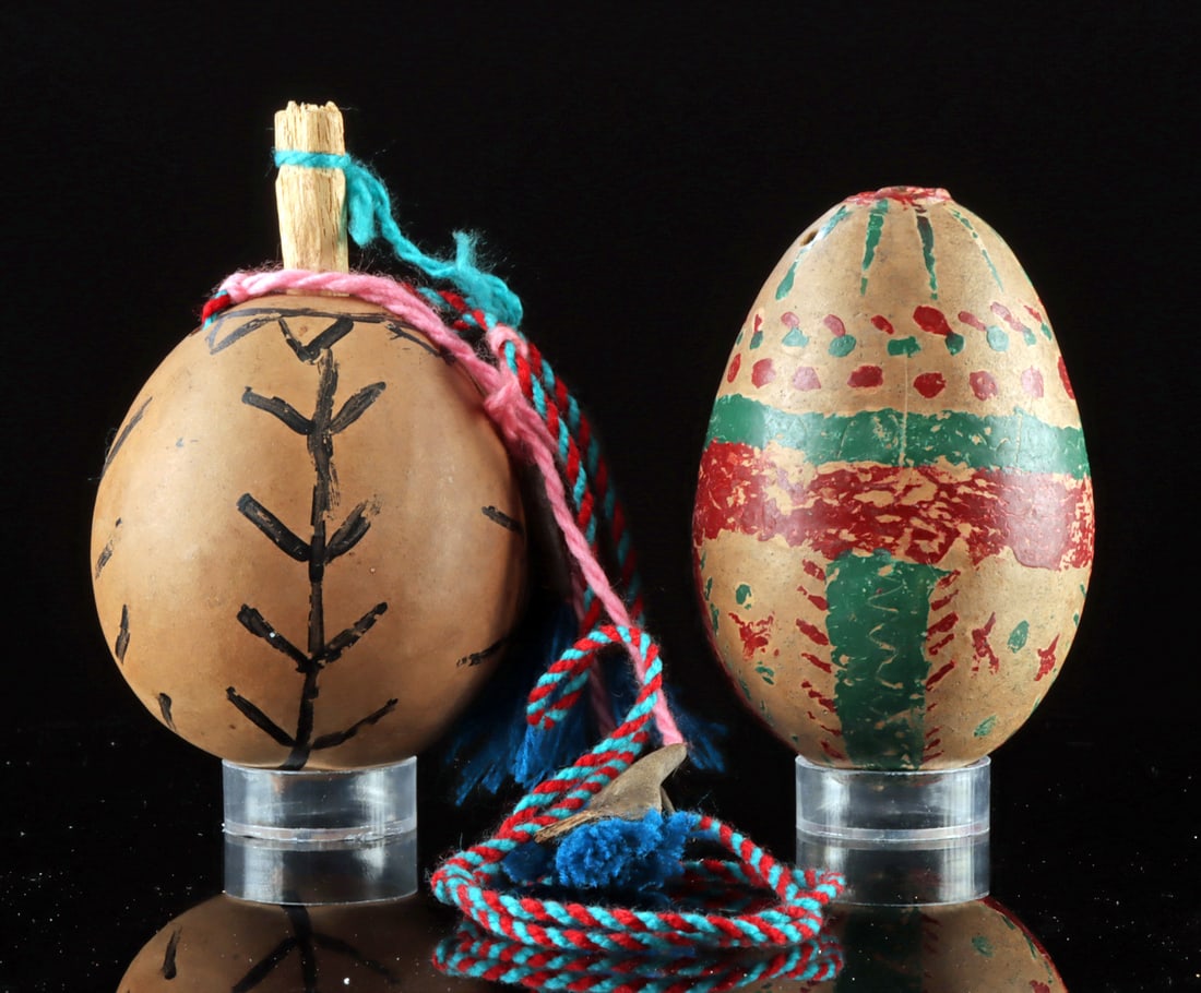 Pair of 1980s Huichol Painted Calabash Gourds (1 of 2)