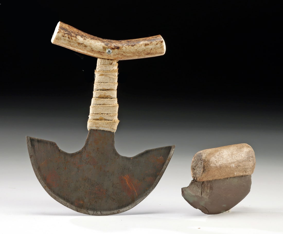 Pair of Inuit Ulu Knives, Pre- & Post-Contact Blades: **Originally Listed At $300** Native American, Northwestern United States, Alaska, Thule/Yupik peoples, Punuk stage to Inuit, Aleut, or Yupik people, ca. 9th to early 20th century CE.A pair of ulu kni