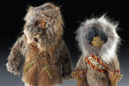 Two Arctic Yukon & Alaska Fur Dolls w/ Beading
